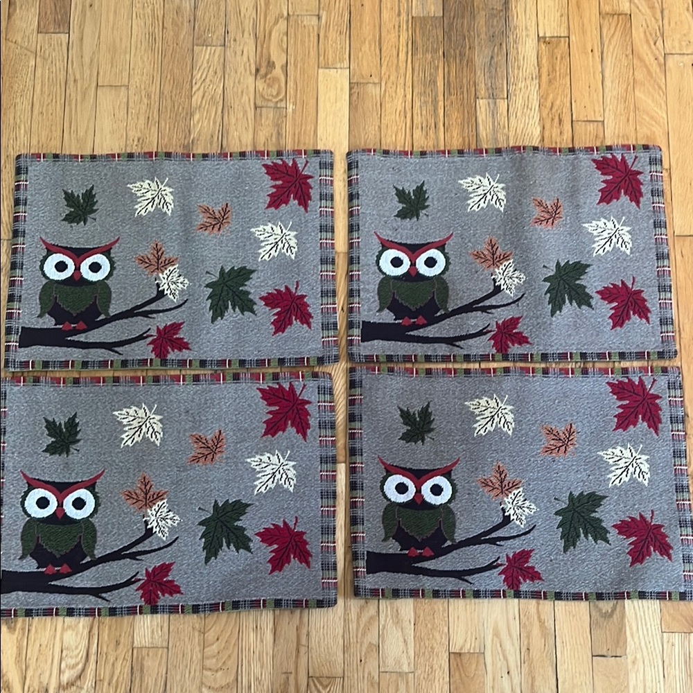 Owl Autumn Fall Woven Placemats Set of 4